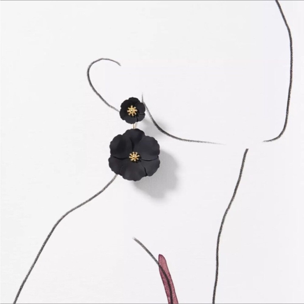 Anthro Black Double Flower Captiva Earrings - Picture 3 of 6